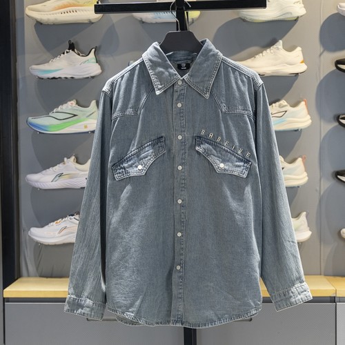 李宁男子翻领宽松水洗牛仔外套