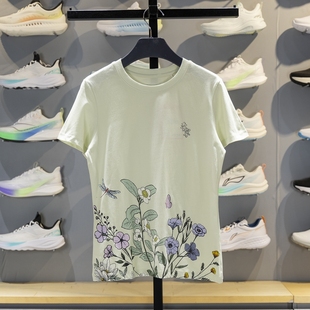 李宁女子短袖 AHSS886 T恤宽松休闲透气妙笔生花运动圆领文化衫