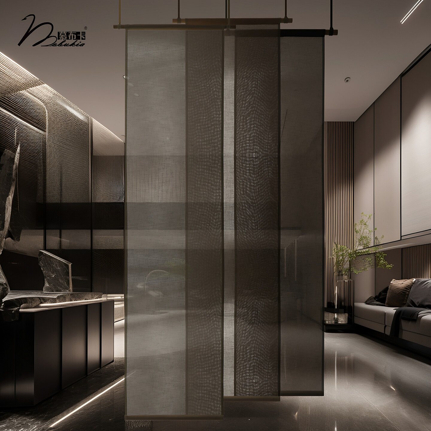 慕布卡隔断帘棉麻质感玄关客厅阳台卧室屏风半透光可定制印画LOGO