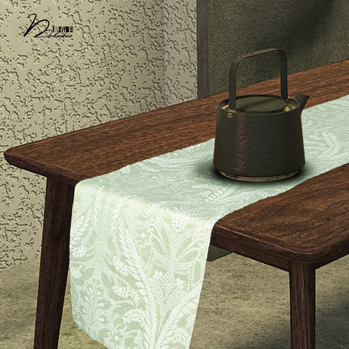 慕布卡MOBUKIA棉麻桌旗茶席茶旗柜旗床旗桌布双面羊毛亚麻淡绿色