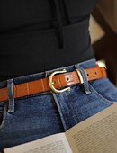 BluebluesSky 立体压纹复古鳄鱼纹 头层牛皮马蹄金扣女士腰带腰封