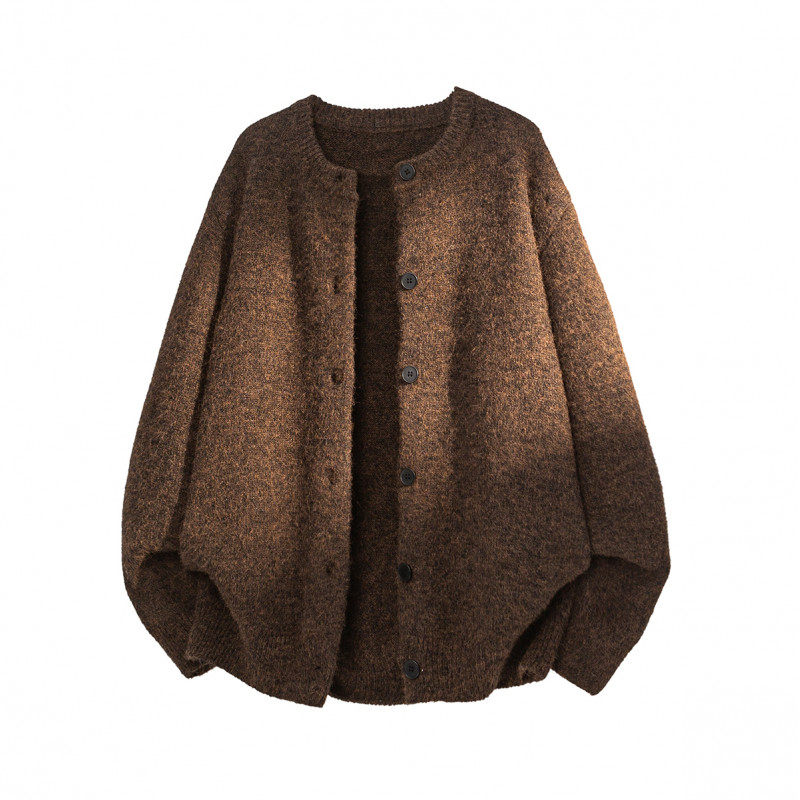 2025潮牌复古黑灰色慵懒风毛衣外套男秋季美式慵懒风纽扣针织开衫