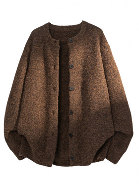 2025潮牌复古黑灰色慵懒风毛衣外套男秋季美式慵懒风纽扣针织开衫