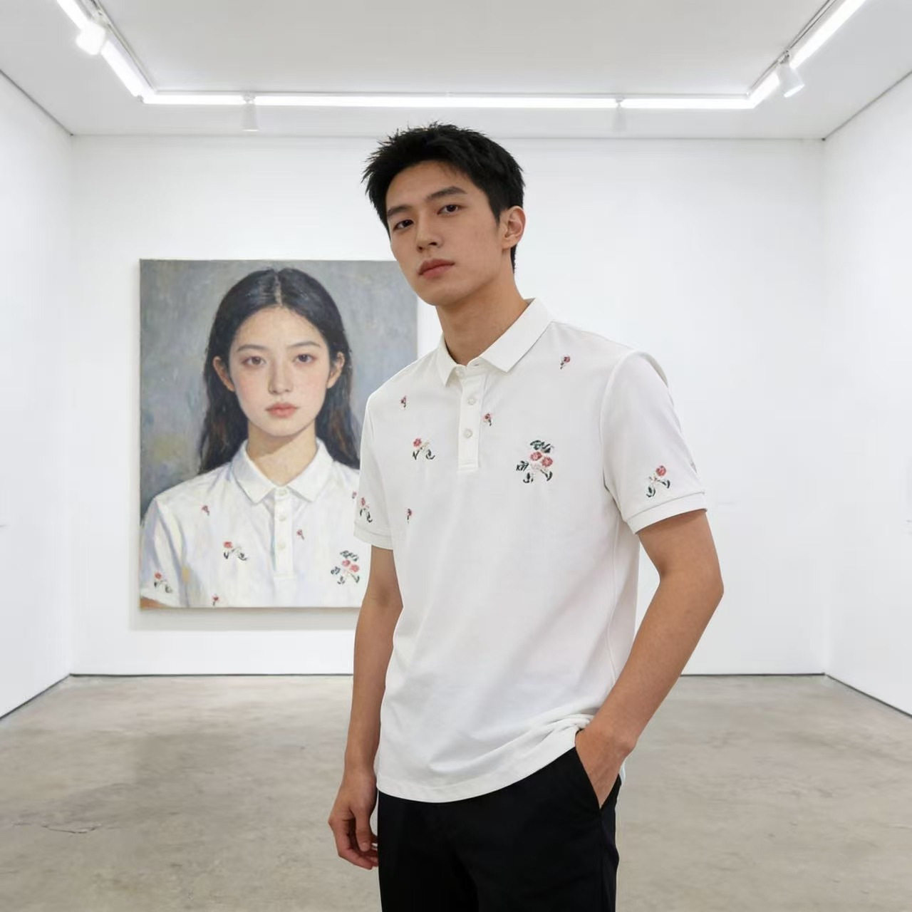 碎花刺绣男士短袖polo衫秋季新款时尚潮流百搭高级感痞帅小领t恤