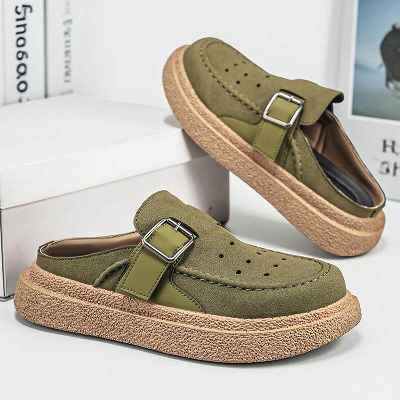 包头半拖鞋男款夏季外穿防滑镂空洞洞懒人一脚蹬休闲工作勃肯凉拖