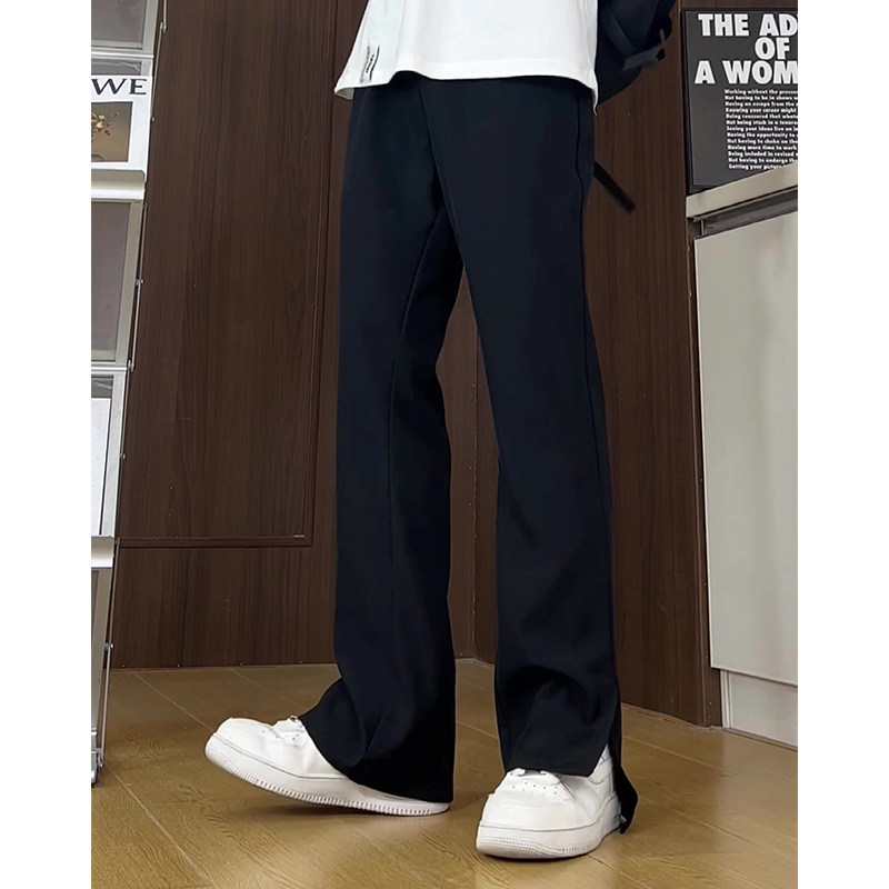 港风高街微喇美式西裤男夏款休闲垂坠感开叉男秋冬裤子休闲裤男百