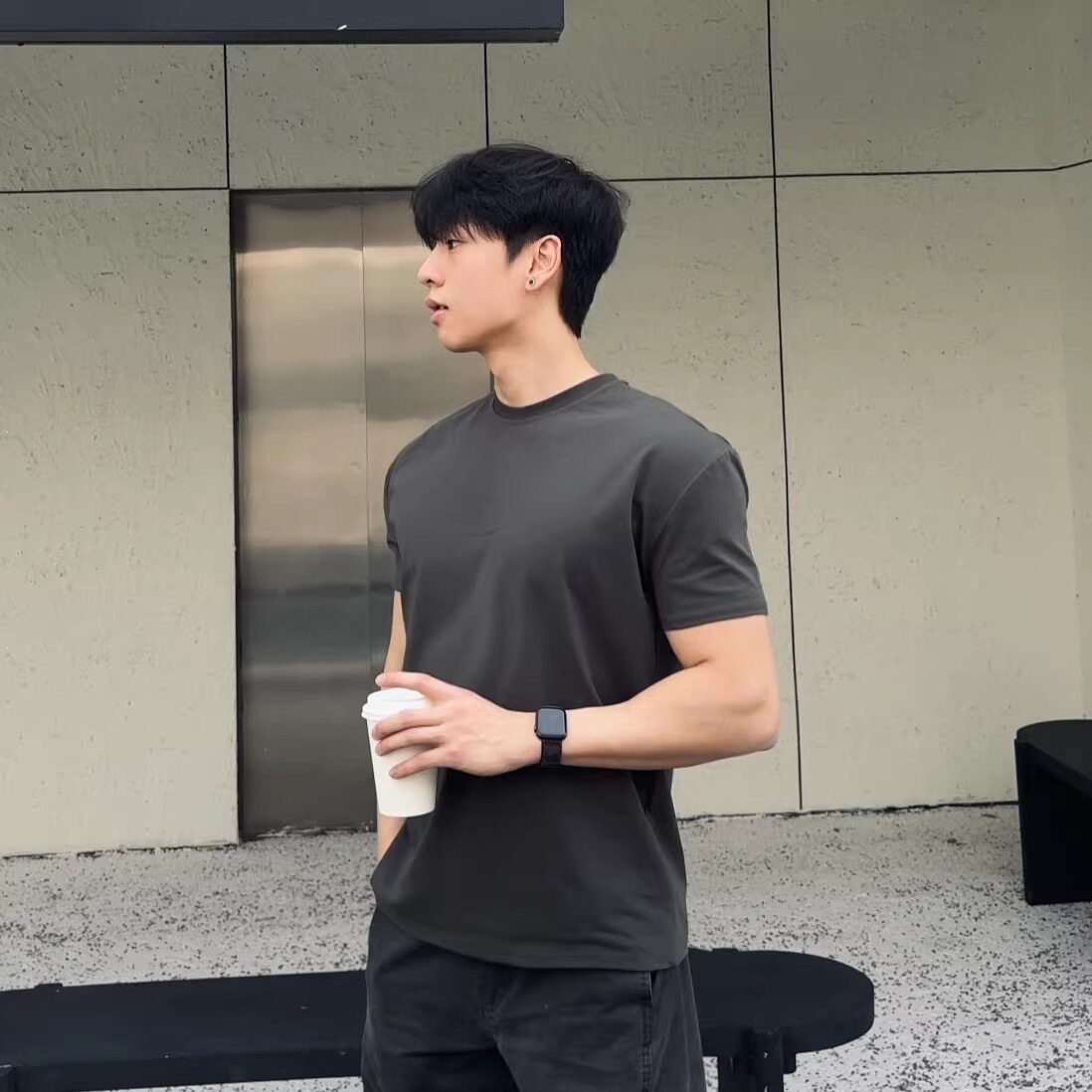 健身衣服男装宽松收袖口t恤运动短袖秋季显肌肉上衣正肩训练服潮
