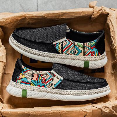 春季男士套脚草编帆布鞋一脚蹬百搭渔夫懒人鞋休闲运动大码男鞋子