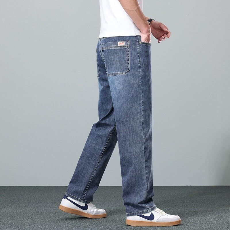 青年商务潮牌高弹力牛仔裤男宽松直筒长裤百搭休闲裤耐磨工作裤子