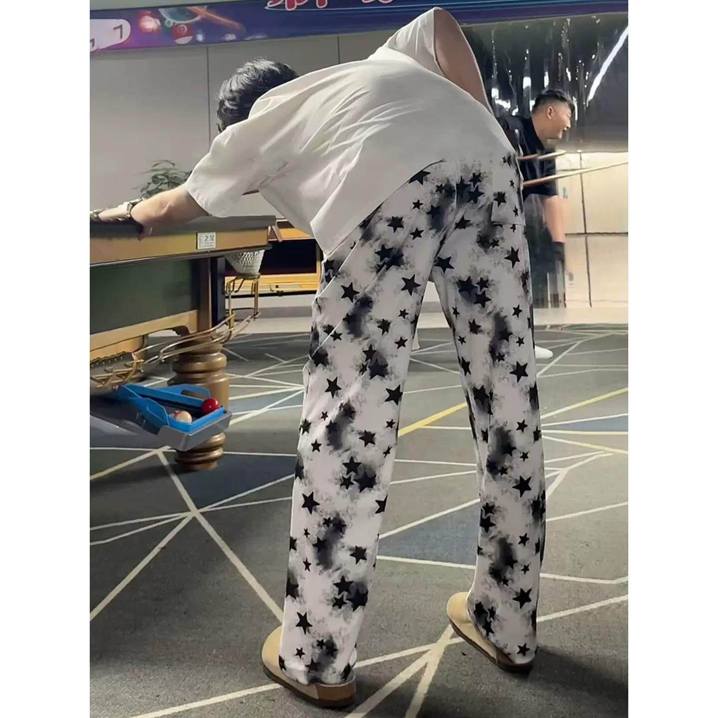 美式扎染星星冰丝裤子男款夏薄款慵懒松弛感休闲裤速干直筒遛弯裤