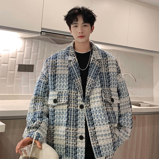 粗纺小香风毛呢外套口袋潮牌西装上衣夹克休闲百搭痞帅宽松潮流港