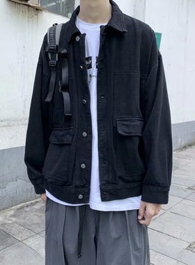 春秋黑色工装牛仔夹克男韩版潮流帅气男士秋季休闲百搭男装外套