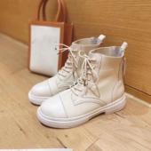 撤柜墨瓦mowa秋冬真皮马丁靴女飞织平底百搭亲子靴英伦风机车短靴