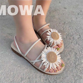 撤柜墨瓦mowa小雏菊两穿凉鞋 女夏仙女风软底防滑孕妇平底学生拖鞋