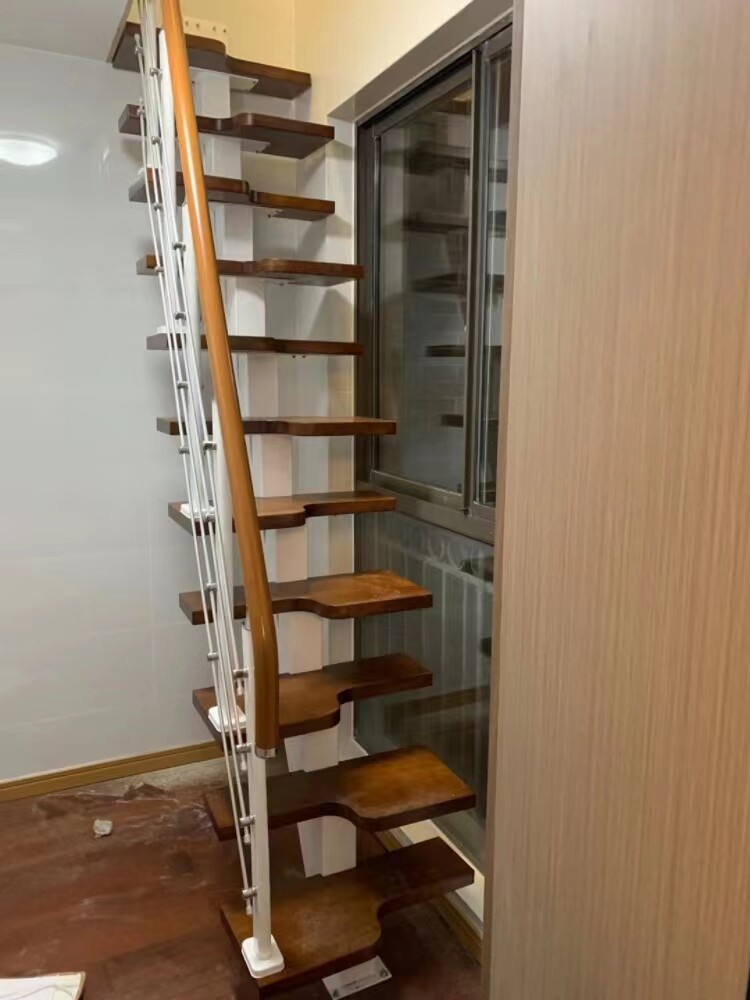 定制家用左右踏步迷你l型旋转整体钢木复试小鸳鸯楼梯实木