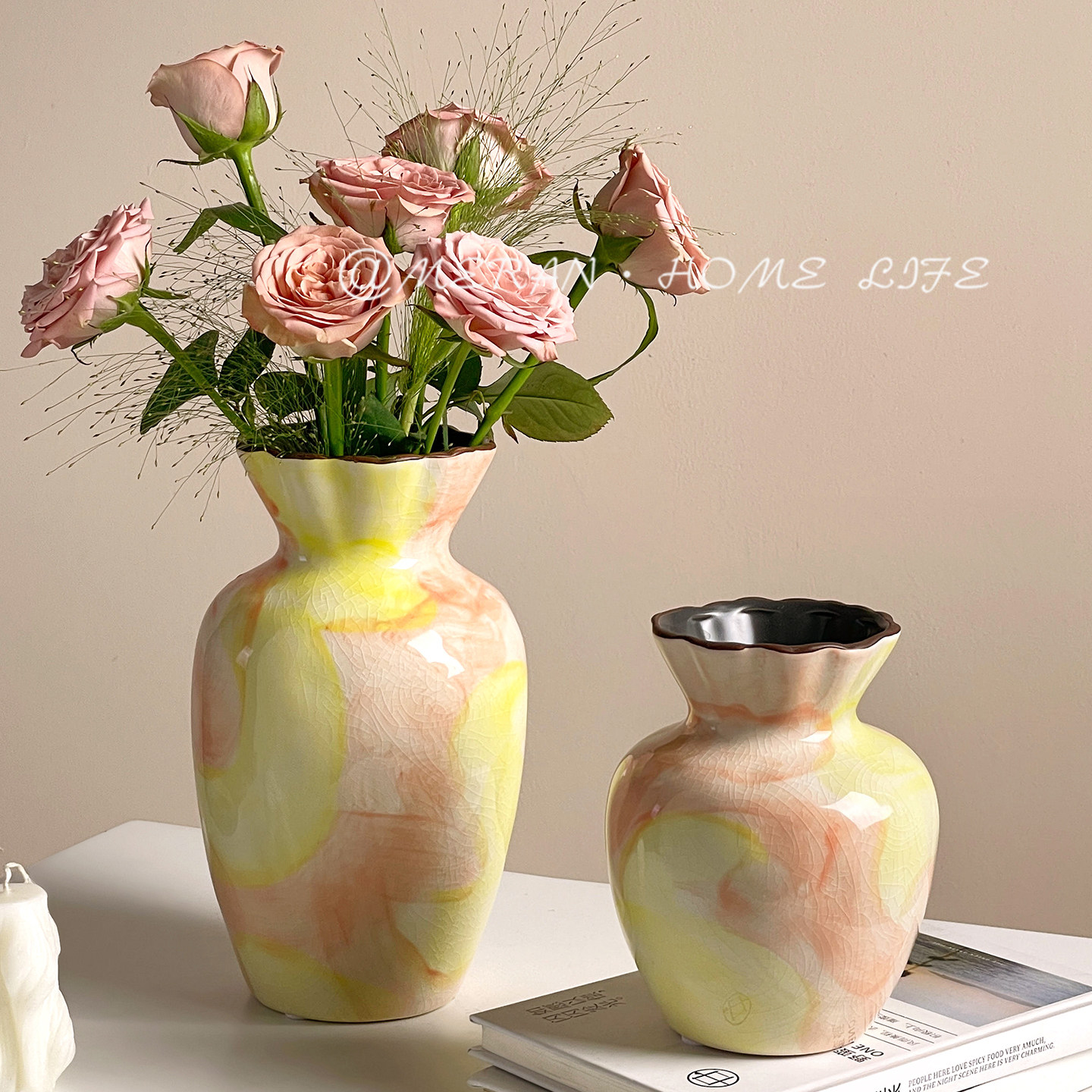 法式复古油画设计创意陶瓷花瓶摆件客厅餐桌水培插花高级感田园风,家居饰品,花瓶,淘宝优惠券,粉丝福利购,淘宝优惠卷