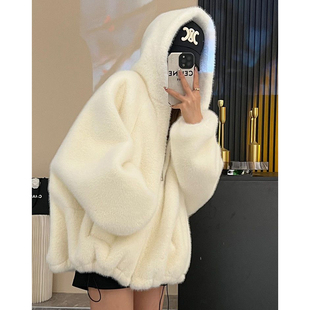 300斤毛绒绒仿兔毛皮草外套女200斤宽松胖MM大码加厚冬季连帽大衣