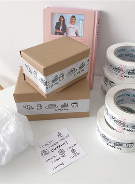 橘子酱 淘宝打包封箱白色胶带可爱蛋糕牛奶甜品印花大卷快递封口