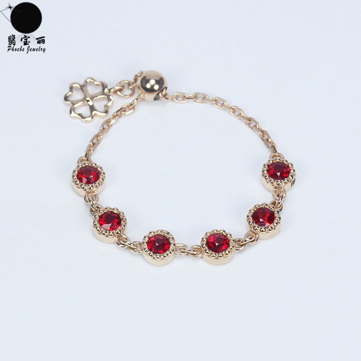 天然鴿血紅寶石可調節鏈條戒18k