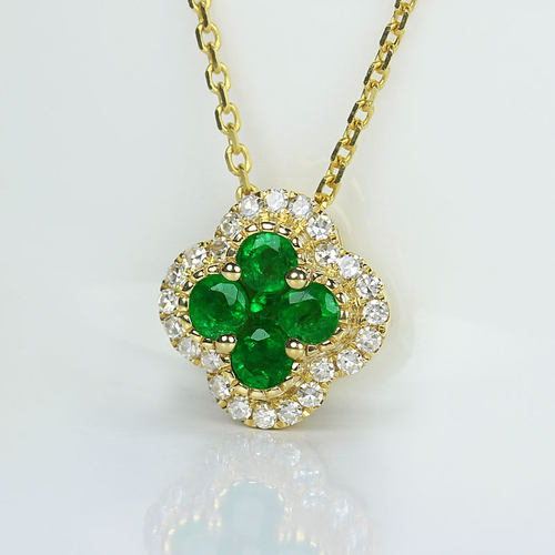 18k金祖母绿四叶草吊坠宝石女款