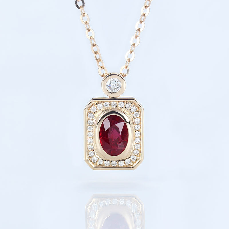 18K玫瑰金天然鸽血红宝石钻石吊坠 正红色香水瓶锁骨项链女款正品