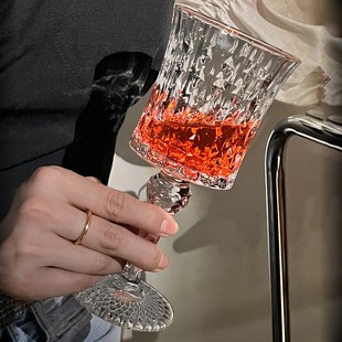小众杯法式 2ins装 高脚杯红酒杯个香槟家用玻璃杯子复古无铅浮雕