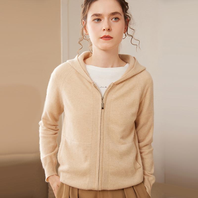 纯色加厚针织卫衣宽松连帽羊绒衫