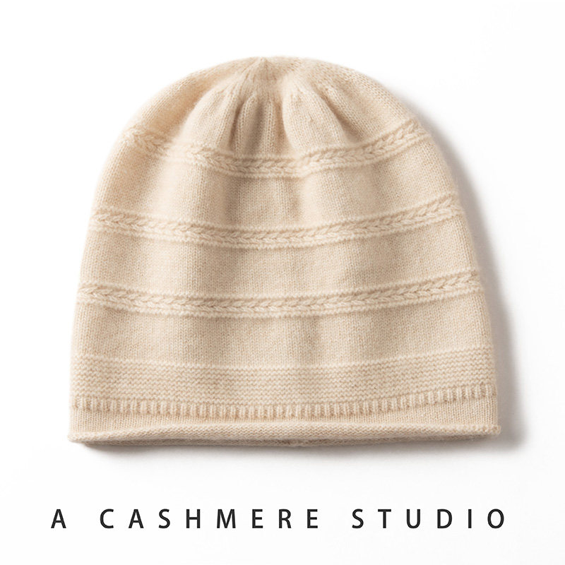 外贸订单纯山羊绒帽子男女保暖针织卷边堆堆冷帽护耳帽毛线帽礼物