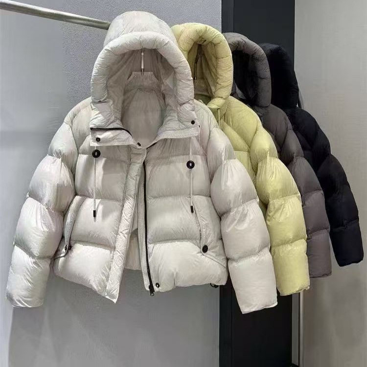 欧货2025年新款韩版连帽抽绳羽绒服女短款时尚面包服白鸭绒外套