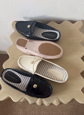 StarKeLa老钱风圆头包脚拖低跟软皮金属钉半拖鞋一脚蹬女鞋2026春