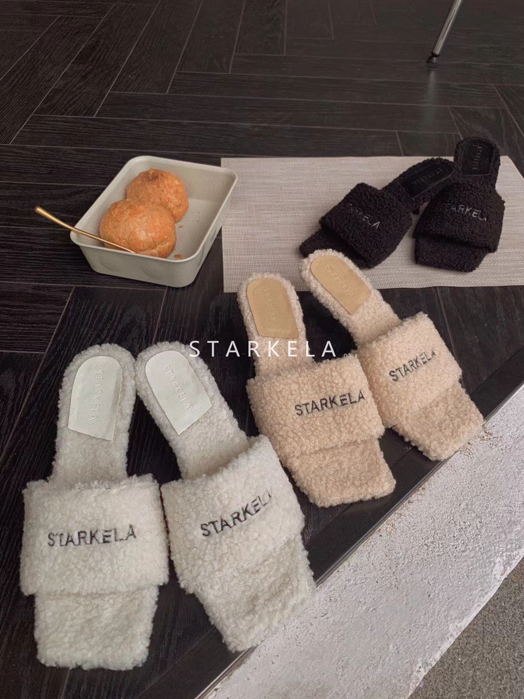 starkela中跟毛毛拖一字拖休闲