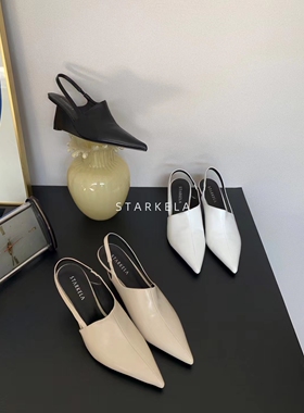 starkela时尚春秋气质纯色尖头异型跟中口后空绊带高跟包脚凉鞋女