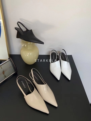 starkela时尚春秋气质纯色尖头异型跟中口后空绊带高跟包脚凉鞋女