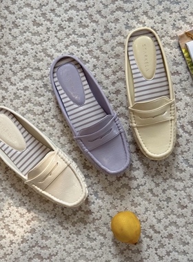 StarKeLa老钱风圆头中口低跟软皮豆豆鞋包脚半拖一脚蹬女鞋乐福鞋