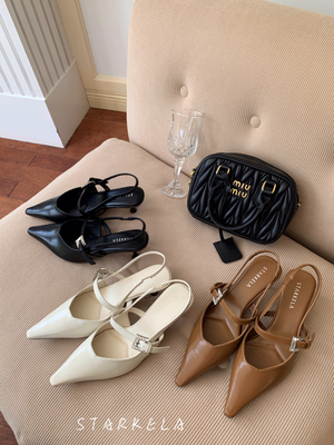 StarKeLa水钻尖方头细跟包头凉鞋女2025浅口韩版中跟前后绊带单鞋