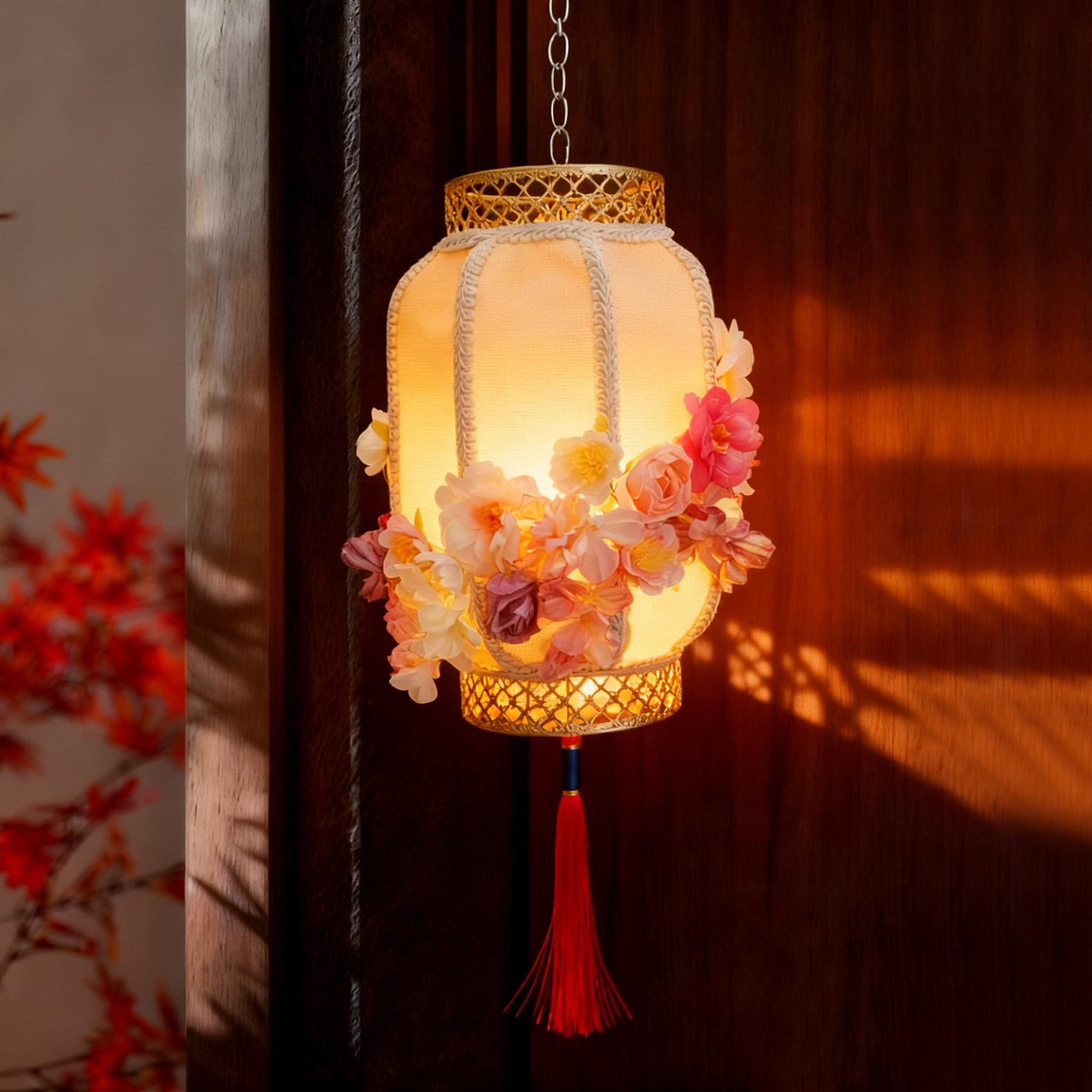 手工仿真花朵手提步摇灯笼复古风灯笼