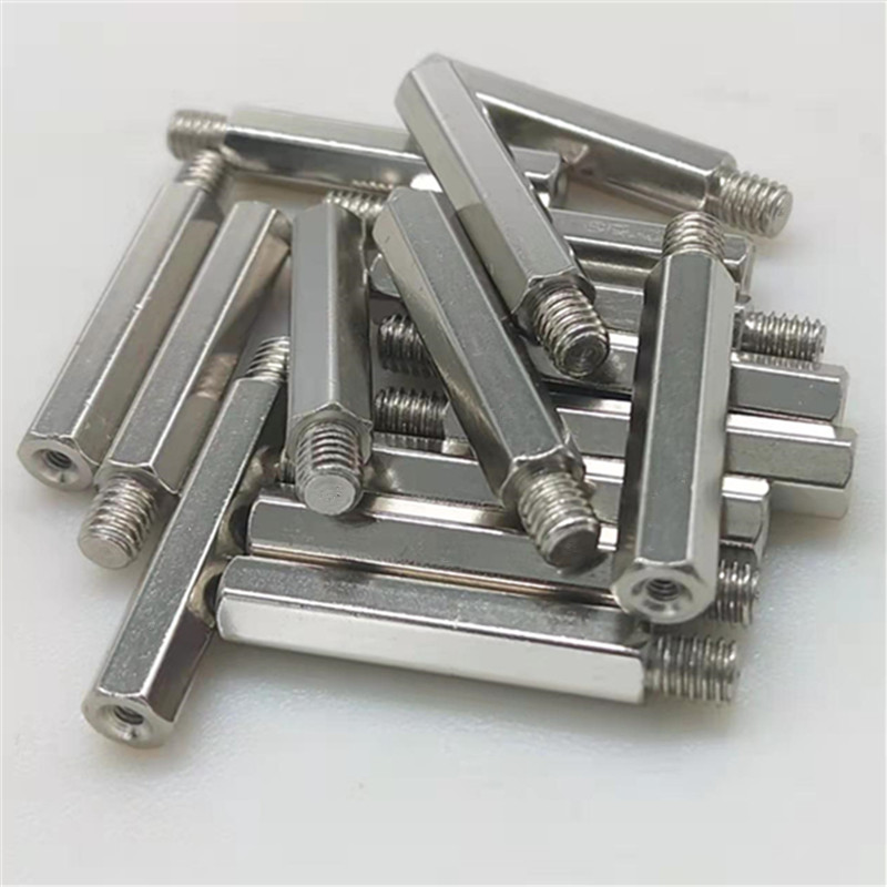 镀镍单头六角螺柱M4外牙M2内牙