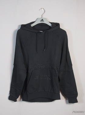 阿迪达斯三叶草纯黑针织保暖透气低调百搭套头连帽宽松卫衣H13453