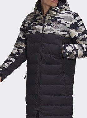 阿迪达斯60%灰鸭绒男子长款防风保暖曼联logo迷彩色羽绒服 FR3867