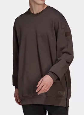 阿迪达斯男子环保材质针织线圈螺纹透气加长款圆领休闲卫衣HG6637