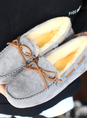 专柜款女子反绒皮保暖时尚轻便耐磨浓密纯羊毛豆豆鞋乐福鞋TL01GY