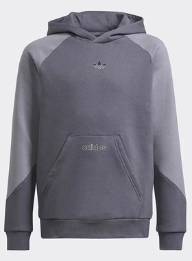 阿迪达斯三叶草男子针织棉涤加绒保暖透气撞色套头连帽卫衣H31213