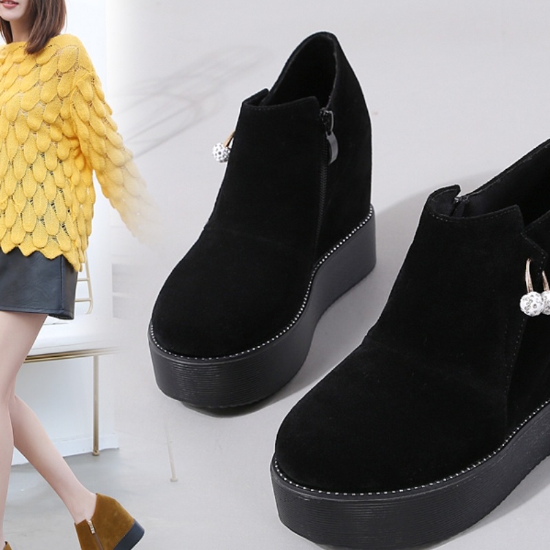 深口厚底坡跟水钻皮鞋