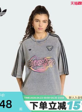 adidas阿迪达斯三叶草棉质牛仔布大号半袖丝印图案短袖T恤 KZ5012