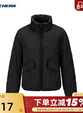 SKECHERS斯凯奇黑色棉衣女装冬季外套立领保暖棉服 L425W077/0018
