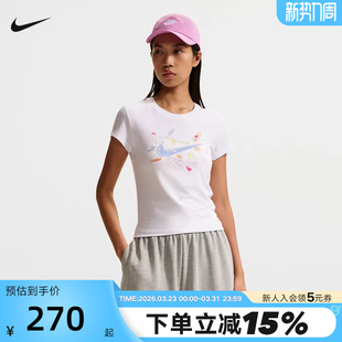 透气休闲印花圆领运动T恤IR7562 修身 100 26夏新款 NIKE耐克女短袖