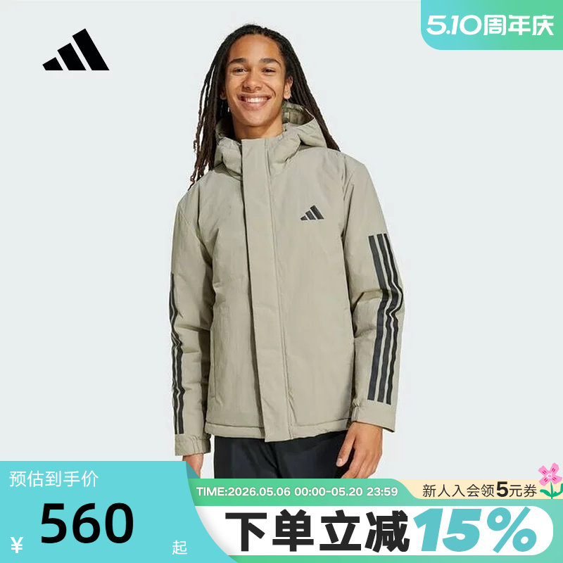 adidas阿迪达斯短款连帽棉服秋男三条纹保暖防风棉袄 JY83