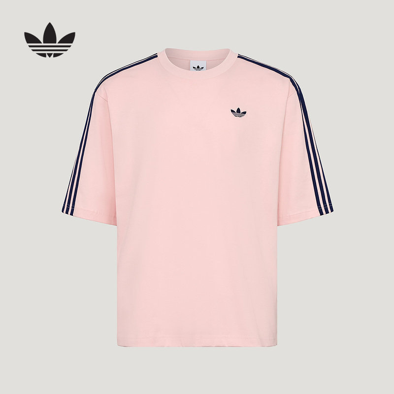 adidas阿迪达斯三叶草半袖上衣夏男女粉色棉质运动短袖T恤 KG6334