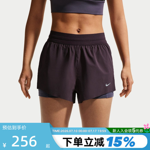 NIKE耐克女子中腰二合一跑步短裤夏DRI-FIT速干运动裤IR7594-651