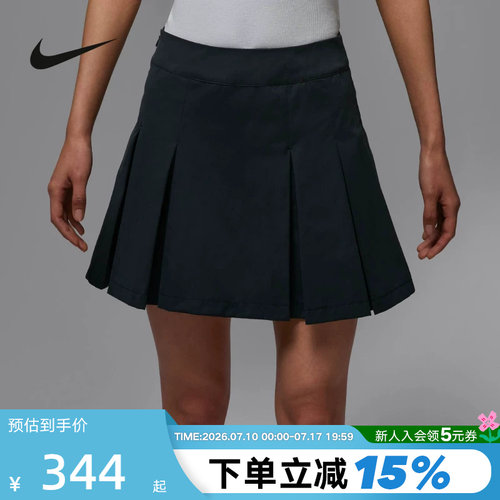 Nike耐克短裙女夏新款JORDAN飞人刺绣黑色百褶裙半身裙HJ0060-010
